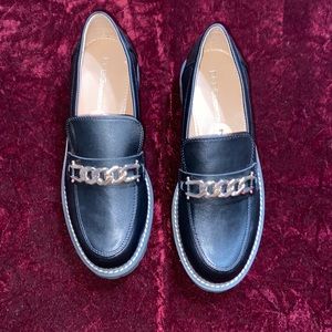 BCBGeneration loafers, black with gold chain, size:7